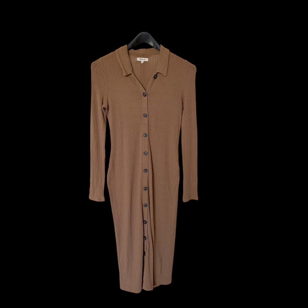 Madewell Ribbed Button Front Midi Dress Brown Womens‎ Small